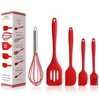 BINHAI Rotes Silicone Cooking Küchenutensilien-Set - Spachtelbürsten Backwaren Ölbürste Schneebesen Schlitzwender - Küchenutensilien Antihaft & Hitzebeständig zum Kochen