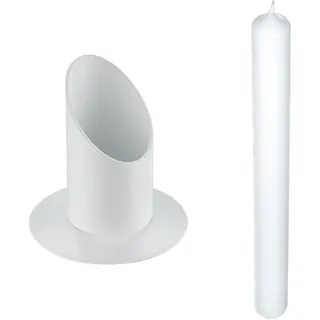 Rayher Kerzenhalter, aus Metall, ø 40 mm, weiß matt & 31435000 Stabkerze, weiß, 40 cm, 4 cm ø, cellophaniert, Kommunionkerze, RAL-Gütezeichen, 100% Paraffin, Kerzenrohling Kommunion