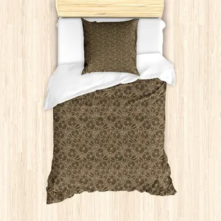 ABAKUHAUS Braun Mantele, Blätter Blumen-Vintage, Milbensicher Allergiker geeignet mit Kissenbezügen, 135 cm x 200 cm - 80 x 80 cm, Brown Taupe - Braun