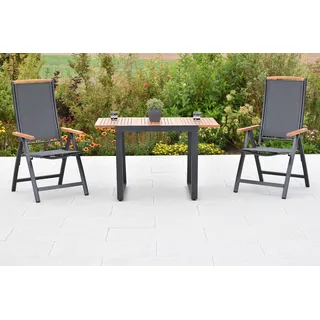 Merxx "Siena" Gartenmöbel Set 3tlg., 2 Klappsessel, 80 (120) x 70 cm, Aluminium/Akazie/Textil - Grau