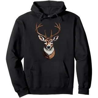 Vintage Hirsch Wildtier Waldtier Geweih Wald REH Hirsch Pullover Hoodie, Unisex für Erwachsene, Schwarz, S