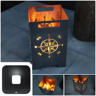 Kompass Feuertonne Feuerschale Feuerkorb + Grillplatte Grillring Feuerplatte