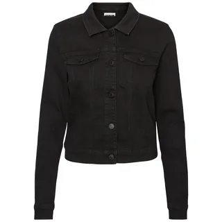 Noisy May Damen Kurze Jeansjacke | Basic Denim Übergangsjacke | Stoned Washed Jacket NMDEBRA, Farben:Schwarz, Größe:M