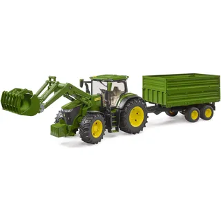 Bruder 03155 - Traktor mit Frontlader und Anhänger grün 1:16