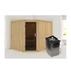 KARIBU Sauna »Haapsalu«, inkl. 9 kW Saunaofen mit integrierter Steuerung, für 4 Personen - beige