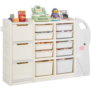 Vevor Kinderbücherregal Elefant 4-stöckig 10 Behälter grau-beige