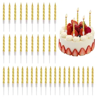 50 Stück Spiral-Kuchenkerzen in Gold, Geburtstagskerzen Metallische Finish, Kurze Dünne Cupcake Kerzen mit Haltern, Ideal für Geburtstag, Hochzeit und Partydekorationen, Geruchsfreiem