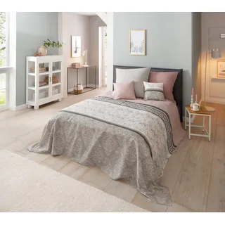 Tagesdecke OTTO HOME "Cremona leichte Tagesdecke, Wohndecke, für Kinder und Erwachsene", grau (grau, rosa), B:280cm L:210cm, Baumwolle, Tagesdecken, Tagesdecke, leichter Bettüberwurf ohne Füllung, auch als Tischdecke verwendbar