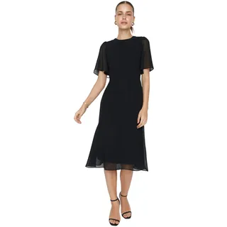 Trendyol Damen Midi-A-Linie Regular Woven Kleid, Schwarz, 40