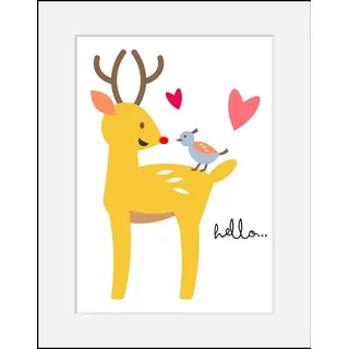 Home affaire Bild »Hirsch« Herz   Herzbilder   Hirsch   Hirschbilder   Schriftzug   Vogelbilder   Vögel HD Premium Poster-Druck inkl. Holzrahmen, gelb