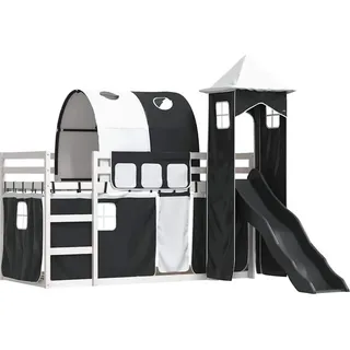 vidaXL Etagenbett mit Rutsche und Gardinen Weiß und Schwarz 90x200 cm - Schwarz