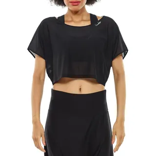 Winshape Damen Kurzes, Leicht Transparentes Mesh-Dance Top Dt106 T-Shirt, Schwarz, XS