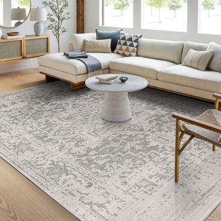 livabliss Surya Syracusa Vintage Teppich - Orientalischer Teppich Wohnzimmer, Esszimmer, Schlafzimmer - orientalischer Boho Teppich, Kurzflor Teppich für einfache Pflege - Teppich Groß 160x220cm in Grau