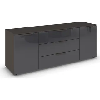 Rauch Flipp, Sideboard, TV-Schrank, Kommode mit 3 Schubladen und Soft-Close-Funktion sowie Glasfront grau