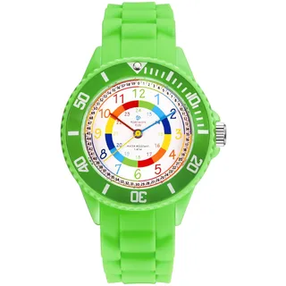 Alienwork Kids Lernuhr Kinderuhr Jungen Mädchen Grün Silikon-Armband Mehrfarbig Kinder-Uhr Wasserdicht 5 ATM Zeit Lernen