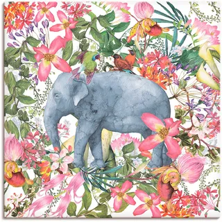 Artland Wandbild »Elefant im Blüten Dschungel«, Wildtiere, (1 St.), als Leinwandbild, Poster in verschied. Größen, pink