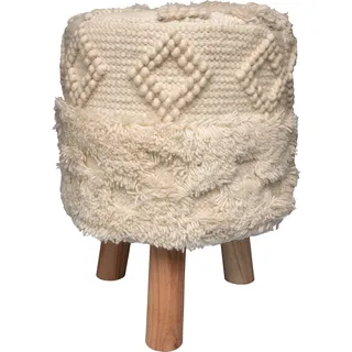 Kayoom Sitzhocker KAYOOM "Hocker Bohist 125, charaktergebende Strukturen mit Fransen und Quasten", beige (natural), B:38cm H:50cm T:38cm, Sitzbezug: 90% Wolle 10% Baumwolle / Gestell: Akazie, Hocker, Sitzhocker, handgefertigtes Unikat, Boho-Style, gut 