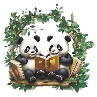 COVPAW Wandtattoo Panda Bücher lesen Wandaufkleber Kinderzimmer gute FreundInnen Flur Küche Wandsticker Schaukel Wanddeko Babyzimmer Wohnzimmer Kindergarten Jungezimmer Mädchenzimmer (2 Pandas)