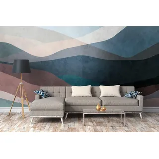 A.S. Création Livingwalls Fototapete Landschaft Berge Kinderzimmer Blau Braun Weiß 382551 The Wall 3,71 m x 2,80 m Wohnzimmer Schlafzimmer