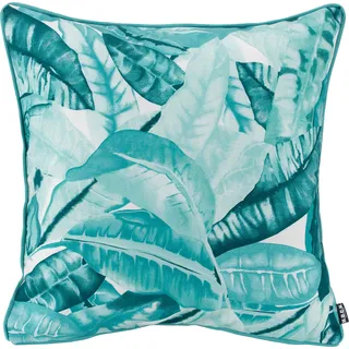 Dekokissen H.O.C.K. "Amazonas", blau (türkis, gemustert), B:50cm H:10cm L:50cm, Polyacryl (dralon), Dekokissen_Sitzkissen_Kissenhüllen, Dekokissen, mit tollen Blattmotiven, Wendekissenhülle mit Füllung, 1 Stück