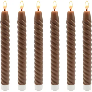 Relaxdays LED Stabkerzen, 6er Set, HxD: 25 x 2 cm, flackernde Flamme, Echtwachs, gedreht, flammenlose Kerzen, Farbwahl