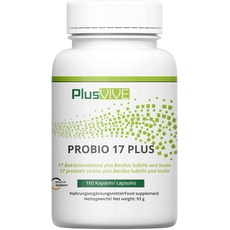Plusvive Probiotik 17 Plus 180 Kapseln – hochdosiert mit 20 Mrd. KBE pro Tagesdosis von 2 Kapseln, mit der Mikrobe des Jahres 2023 Bacillus Subtllis, laborgeprüft und vegan