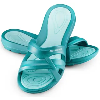 Aqua Speed Badesandalen für Damen + Mikrofaserhandtuch | Duschsandalen Frauen | Badelatschen | Badeschlappen | Pool Sandals | Petrol Gr. 38 | Panama