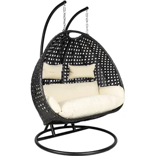 HOME DELUXE Polyrattan Hängesessel TWIN DELUXE - mit Regenabdeckung | Hängestuhl,Hängekorb,Hängeschaukel,Hollywoodschaukel - Schwarz