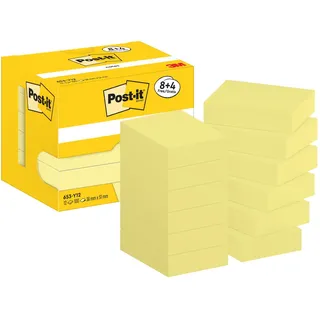 Post-it Notizen Kanariengelb, Packung mit 12 Blöcken, 100 Blatt pro Block, 51 mm x 38 mm, Farbe: Gelb - Selbstklebende Notizzettel für Notizen, To-Do-Listen und Erinnerungen