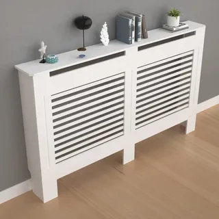 FATIVO Heizkörperverkleidung Hohe Heizkörperabdeckung Horizontal Holz 101×152×19 cm Weiß aus MDF lackiert Landhausstil Heizungsverkleidung Hoch für Schlafzimmer Wohnzimmer Büro Heizkörper Abdeckung