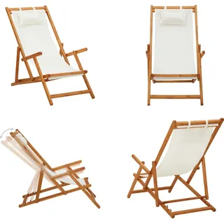 vidaXL Klappbarer Strandstuhl Eukalyptus Massivholz und Stoff Creme - Strandstuhl - Strandstühle - Campingstuhl - Campingstühle - Creme