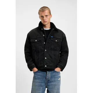 Jeansjacke HUGO BLUE "Dex", Herren, Gr. XL, charcoal015, Web, Obermaterial: 100% Baumwolle, unifarben, regular fit hüftbedeckend, Rundhals, 1-Knopf-Manschette, Jacken Jeansjacke, warm gefüttert, regular fit, stone washed