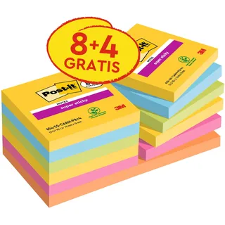 Post-it Super Sticky Carnival Haftnotizen extrastark farbsortiert, 8 Blöcke + GRATIS 4 Blöcke
