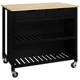 Mid.you Kücheninsel , Naturfarben, Schwarz , Holz, Holzwerkstoff , Kautschukholz , massiv , 2 Schublade(n) Schubladen , einzeln stellbar , 98x94x58 cm , rollbar , Küchen, Küchenzeilen & Küchenblöcke, Küchenzeilen