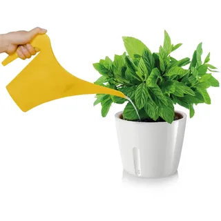 Zendea Runder Blumentopf für Pflanzen, Blumen und Kräuter, 13 x 13 x 12 cm, ideal für Garten, Terrasse oder Balkon mit praktischem Drainagesystem und Wasserstandskontrolle, Weiß