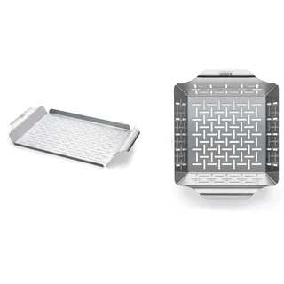 Weber Style 6435 Professional-Grade Grill Pan & 6481 Deluxe Gemüsekorb 19x24 cm, Grillkorb, für Fisch, Fleisch und Gemüse, aus Edelstahl