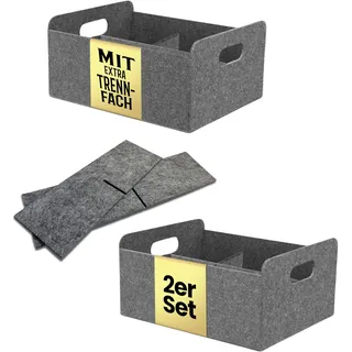 Bada Bing 2er Set stabiler Filzkorb in grau für Regal und Kleiderschrank - faltbarer Organizer mit Unterteilung - kleiner Faltkorb zur Aufbewahrung - Aufbewahrungsbox aus Filz Korb Box