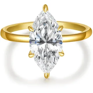 BONLAVIE 3.5CT Damen Verlobungsring Marquise Schliff Zirkonia Ring 14K Gold/Weißgold vergoldet Versprechensring CZ Ewigkeitsring Eheringe für Frauen Größe 49.3(15.7)-60 (19.1)
