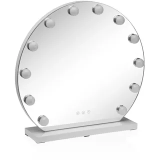 Versa Runder Spiegel mit 12 LED-Leuchten und Standmaß (H x L x B) 50 x 5 x 50 cm, Weiß