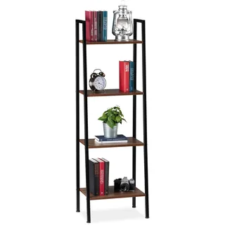 Relaxdays Standregal modernes Leiterregal 136 x 44 x 31,5 cm Braun
