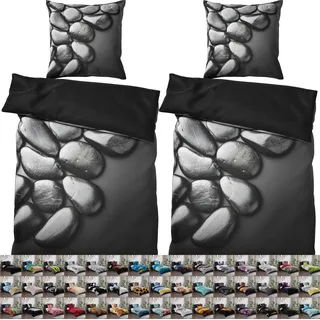 SANILO® Bettwäsche 135x200 cm, 100% feinste Baumwolle, 4-teilig, Bettbezug, Kissenbezug 80x80cm - Hot Stones