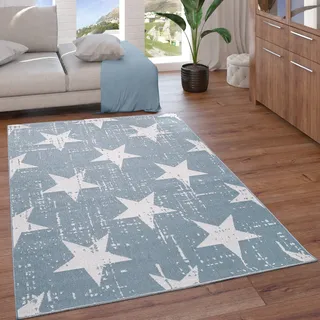 In- & Outdoor Teppich Balkon Terrasse Küchenteppich Vintage Sterne Muster Modern Grösse 200x280 cm - Blau