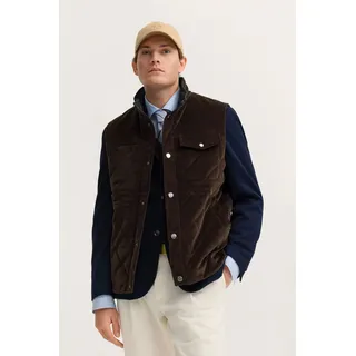 Cordweste BUGATTI "Regular Fit", Herren, Gr. 50, 90, braun, 97% Baumwolle, 3% Elasthan, unifarben, regular fit, ohne Ausschnitt, Westen Cordweste, mit Stehkragen und Druckknöpfen