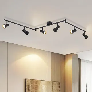 Deboola Deckenstrahler 6 Flammig Deckenlampe Wohnzimmer - Schwarz Deckenleuchte Modern Design Innen Strahler Metall GU10 Deckenspots 350°Schwenkbar Spots für Schlafzimmer Flur Küche(Ohne Leuchtmittel)