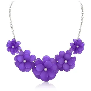 EVER FAITH Blume Kragen Halskette Floral Flower Statement Sommer Strand Chokers Halsketten für Damen Mädchen blau