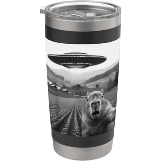 Scared Capybara Selfie UFO Raumschiff Humor Lustig Alien Doppelwandiger Edelstahl-Thermobecher