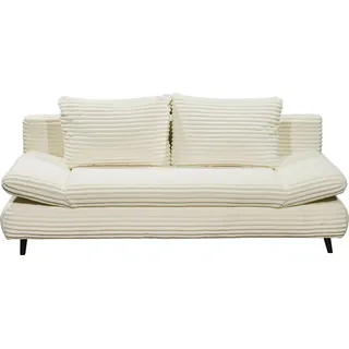 ed exciting design SUNNY 2 Bequemes Schlafsofa in Cord-Optik mit Bettkasten, Ivory - Ausziehbares Sofa mit Schlaffunktion und verstellbaren Armlehnen - 212 x 76 (88) x 101 cm (B/H/T)