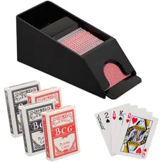 Relaxdays Kartenschlitten, Kartenspender mit 4 Decks, Blackjack Zubehör, Kunststoff, HxBxT: 10 x 10 x 25 cm, schwarz