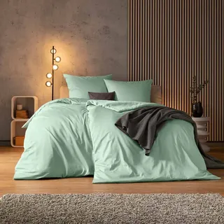 Estella Ateliers Uni-Satin- Bettwäsche-Garnitur Valetta  Farbe mint Größe 135x200 + 80x80 - Türkis