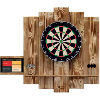 Wooden Dartboard Surround | Premium Dart-Wandschutz & Tablet-Halter (Optional) | Geflammter Burned Look oder Color Design (Catchring, Dart Umrandung, Backboard)